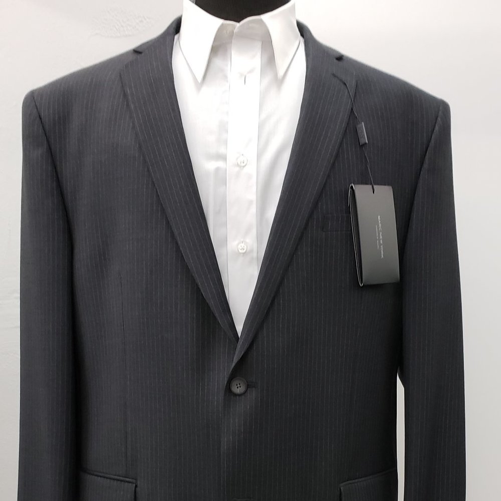 Andrew Marc Two Button Navy Striped Suit